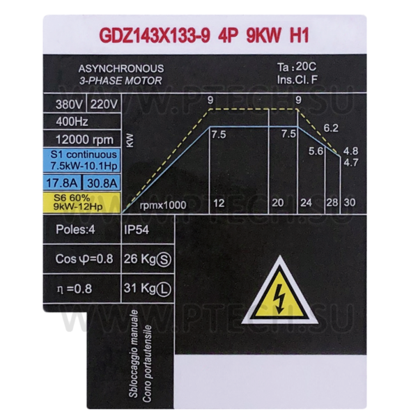 Шпиндель электрический GDZ143X133-9 4P 9KW H1 - ПРОМТЕХКОМПЛЕКТ