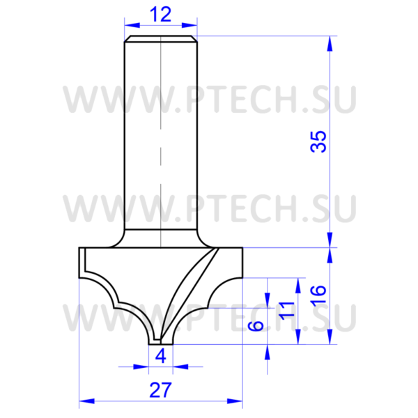 Концевая фреза твердосплавного типа филенка для ЧПУ станка для обработки фасада из материала МДФ 7905 - ПРОМТЕХКОМПЛЕКТ