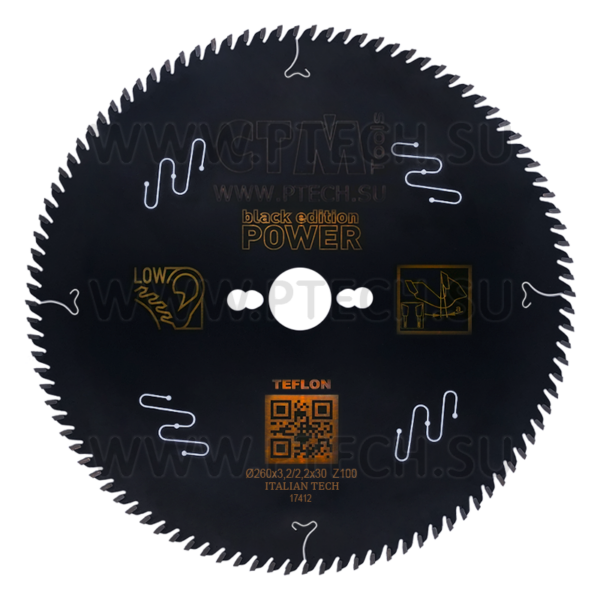 Пильный диск 260х3,2/2,2х30 Z=100 с тефлоновым покрытием для поперечного пиления дерева - ПРОМТЕХКОМПЛЕКТ