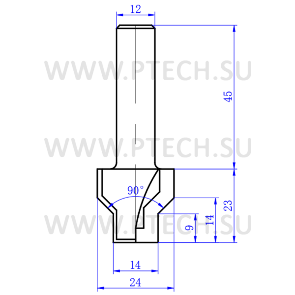 Фреза концевая пазовая c углом 90 градусов (24x23 мм) - ПРОМТЕХКОМПЛЕКТ