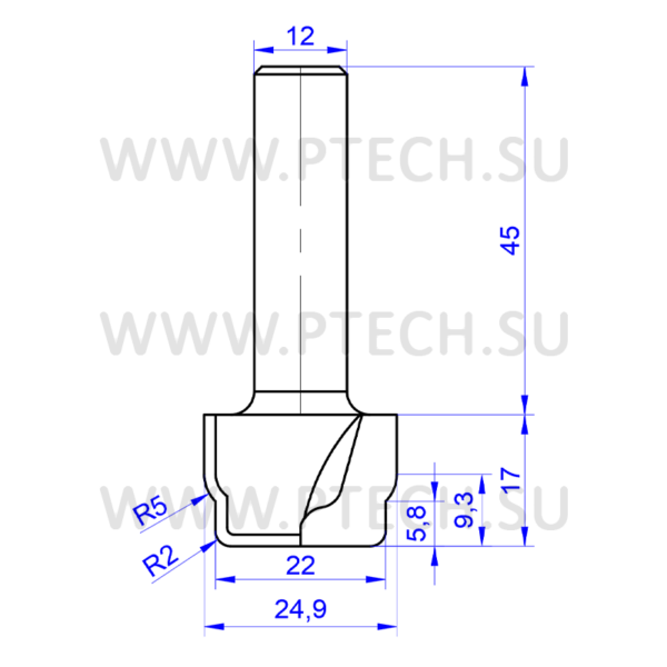 Фреза концевая алмазная PCD ФК 0462-12 D24.9 R2 R5 - ПРОМТЕХКОМПЛЕКТ