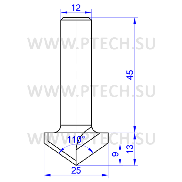 Фреза алмазная PCD V образной формы V-110-25 - ПРОМТЕХКОМПЛЕКТ