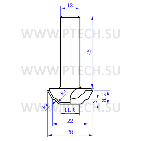 Фреза алмазная PCD 9093 профильного типа - ПРОМТЕХКОМПЛЕКТ