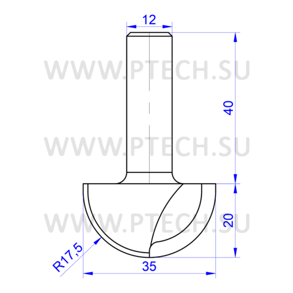 Фреза концевая алмазная ФК 0197-12 D35 R17.5 - ПРОМТЕХКОМПЛЕКТ